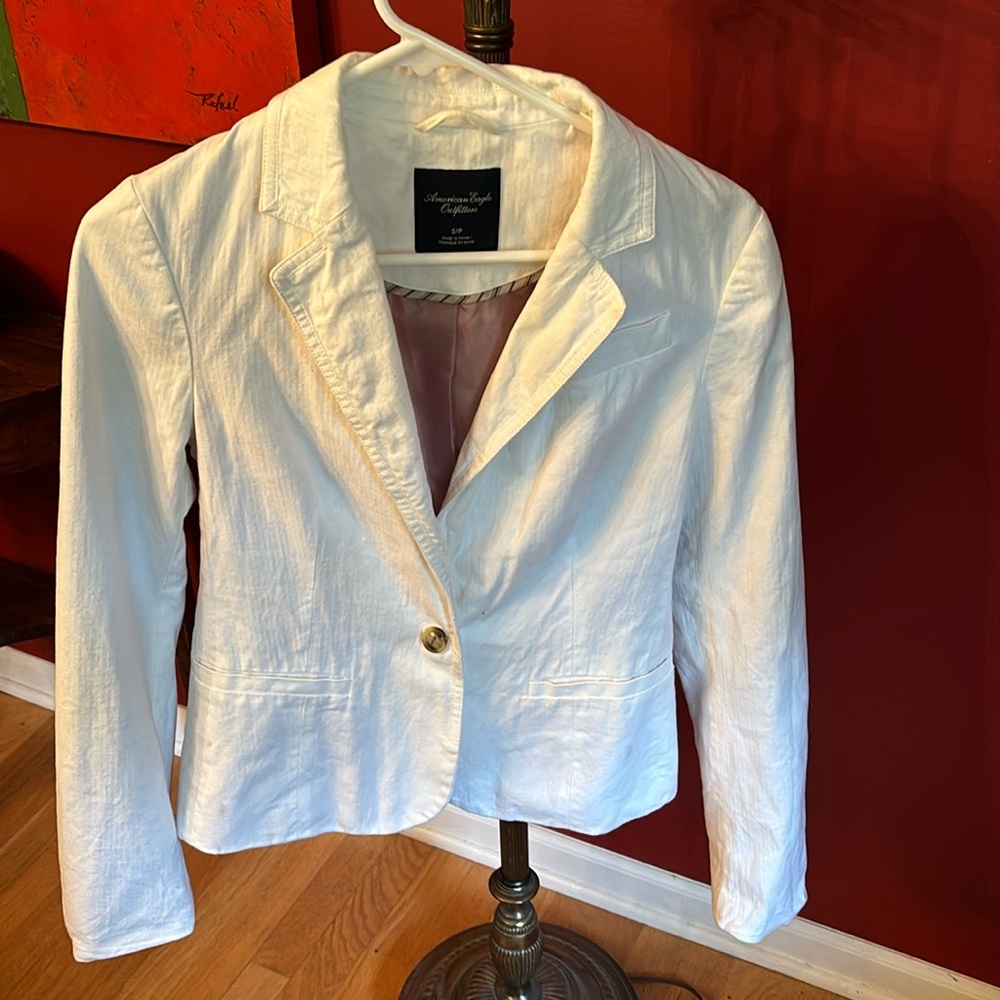 Women’s White Lightweight American Eagle Cotton Blazer with Lining  Size Small